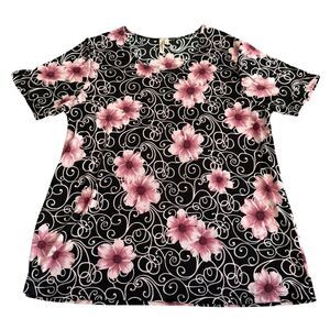 Susan Lawrence Womens Short‎ Sleeve Black  Floral Top Size 1x